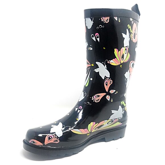 Women's Rainboots, Rubber Mid Calf Rain Boots, RB-3170 Butterfly - Picture 2 of 5